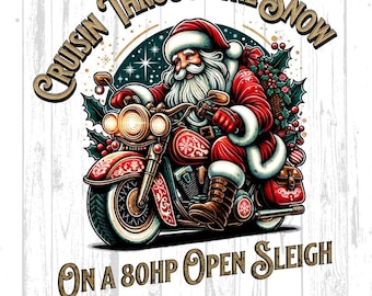 Papá Noel en motocicleta, clipart de Papá Noel motero, diseño de sublimación navideña, descarga instantánea, clipart de Papá Noel motero, regalo de Navidad para moteros