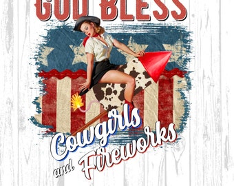 4Th Of July Cowgirl Digital Download | 4Th Of July Png | Vintage Country Western Clipart | American Cowgirl Png | Coquette Cowgirl