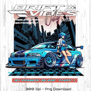 JDM Racing PNG, BMW Rennauto Png, Digitales Rennauto Clipart Downloads, japanisches Driftauto, Autoliebhaber Sublimationskunst, Anime Racing Grafik