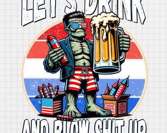 Maglietta con stampa della birra Frankenstein per il 4 luglio e fuochi d'artificio patriottici (download digitale)