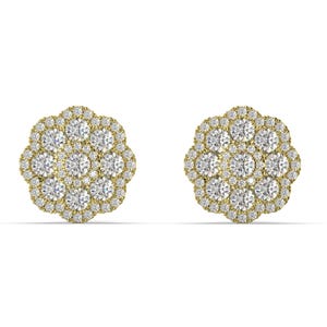 Aretes de diamantes cultivados en laboratorio con forma floral de corte redondo, oro de 14 quilates, con racimo de diamantes en forma de flor, joyería para aniversarios y bodas, regalo para ella
