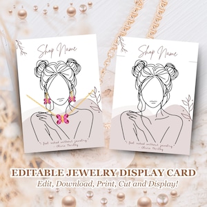 30 Custom Jewelry Display Card Template, Earring Tag, Necklace Holder, Bracelet Card, Line Art Female Illustration, Earring Packaging Insert