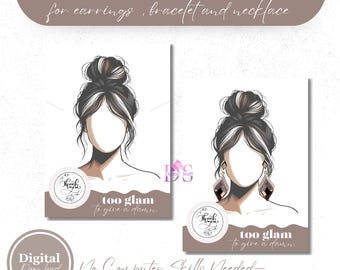 Ready to Print Minimalist Jewelry Display Card Template, Faceless Woman Neutral Boho Branding, Earring, Bracelet & Necklace Packaging Card