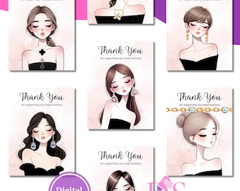Ready To Print Elegant Woman Jewelry Display Card, Set of 20 Canva Template, Earring Tag, Bracelet Card, Necklace Packaging Tag