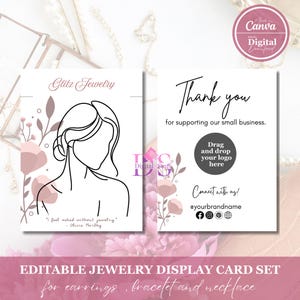 30 Custom Jewelry Display Card Template, Earring Tag, Necklace Holder, Bracelet Card, Line Art Female Illustration, Earring Packaging Insert