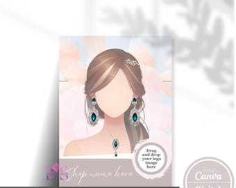 Jewelry Display Card, 20 Editable Earring Display Card, Earring Tag, Necklace Card Template, Custom Jewelry Card, Girl Portrait Abstract