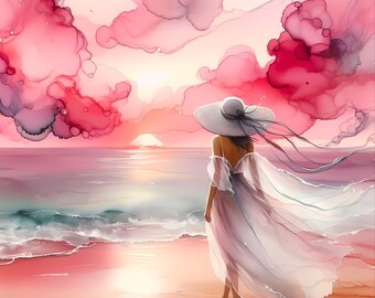 Beach Girl Clipart Set | 20 Watercolor Summer PNGs for Junk Journals, Scrapbooking, Wall Art, Card Making & Commercial Use