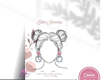 30 Custom Jewelry Display Card Template, Earring Tag, Necklace Holder, Bracelet Card, Line Art Female Illustration, Earring Packaging Insert