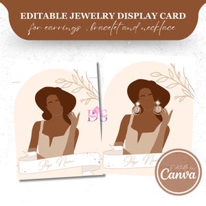 20 Editable Jewelry Display Card Canva Template, Portrait Girl Printable Packaging Label Card Holder, Custom Earring, Bracelet, Necklace Tag