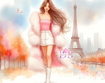 Parisian Girl Clipart Set | 25 Pink Fashion PNGs | Digital Download for Junk Journals, Scrapbooking, Stickers & Crafts