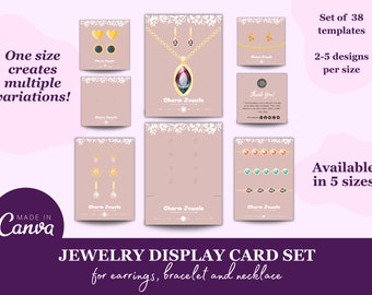 Jewelry Display Card Set Canva Template, Printable Label Cards, Earring Tags, Bracelet Tags, Necklace Card, Editable Minimalist Custom Card