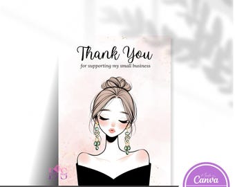 Ready to Print Jewelry Display Cards, Elegant Woman Earring Tag, Necklace Packaging, Printable Thank You Card Set, Small Business Packaging