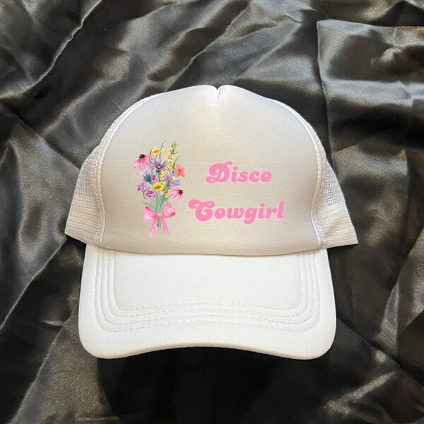 Disco Cowgirl and Wildflower Bouquet Hat | Disco Cowgirl Mesh Trucker Hat | One Size Fits All & Unisex | Disco Cowgirl Themed | Wildflowers