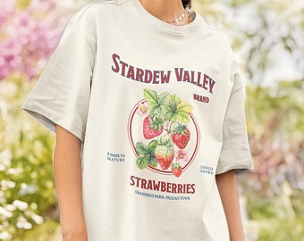 Stardew Valley Shirt Gamer Gift For Gaming Lover Shirt Strawberry Fruit Graphic Tee Pelican Town Cozy Gamer Tshirt Oversized T-Shirt Unisex