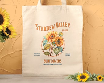 Stardew Valley Tote Bag Sunflower Tote Trendy Gift For Cozy Gamer Vibes Pelican Town Unique Canvas Tote Bag, Stardew Merch Summer Totebag