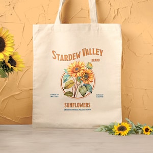 Stardew Valley Tote Bag Sunflower Tote Trendy Gift For Cozy Gamer Vibes Pelican Town Unique Canvas Tote Bag, Stardew Merch Summer Totebag