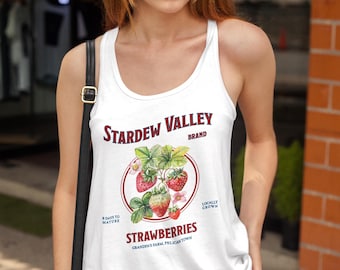Stardew Valley Strawberry Tank Top Trendy Gaming Gift For Cozy Gamer Pelican Town Vintage Graphic Stardew Merch Unique Gift