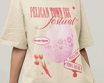 Stardew Valley Egg Festival Oversized Shirt, Trendy Gaming Gift, Cozy Gamer, Pelican Town, Retro Graphic Tee, Unique Gift Design, Easter