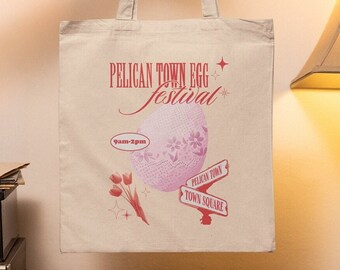 Bolsa de tela del Festival de Huevos de Stardew Valley, regalo de videojuegos moderno, gamer acogedor, Pelican Town, diseño retro, merchandising de Stardew, lona, Pascua