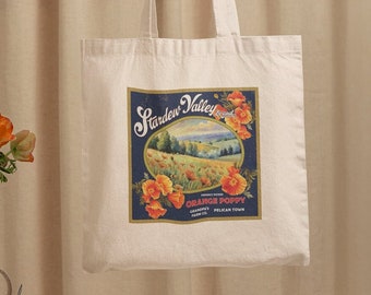 Stardew Valley Poppy Tote Bag, Trendy Gaming Gift, Cozy Gamer, Pelican Town, Botanical Flower Bag, Stardew Merch, Canvas