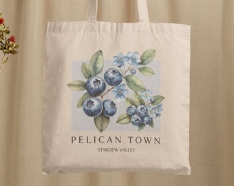 Stardew Valley Blueberry Tote Bag, Trendy Gaming Gift, Cozy Gamer, Pelican Town, Blueberry Fruit Bag, Stardew Merch, Canvas