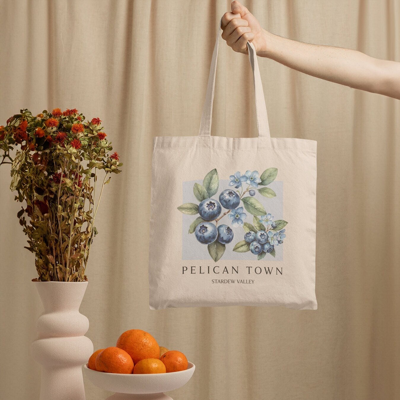 Stardew Valley Blueberry Tote Bag, Trendy Gaming Gift, Cozy Gamer, Pelican Town, Blueberry Fruit Bag, Stardew Merch, Canvas