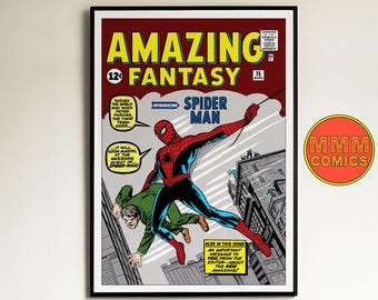 Spider-Man Debut Wall Art | Digital Download | Amazing Fantasy #015 | Marvel Comic cover | Vintage 1960s retro poster | A1 & 2:3 ratio |