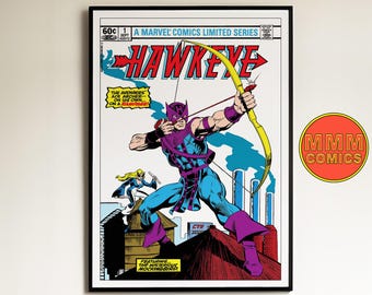 Hawkeye #1 Wall Art | Digital Download | Marvel Comic cover | Vintage 1980s retro poster | A1 & 2:3 ratio | MCU | gift | Avengers | Archery