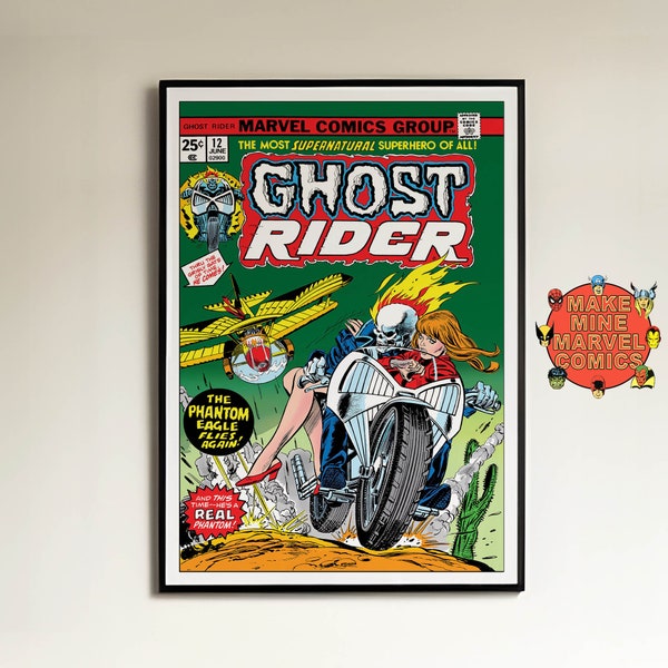 Ghost Rider #12 Wall Art | Marvel Comic Print | Digital Download | Vintage 1970s retro poster | A1 & 2:3 ratio | superheroes | #GRCC002