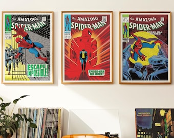 Spider-Man Wall Art | Digital Download | Marvel Comic cover x 3 | Vintage 1960s retro poster | A1 2:3 ratio | superheroes | gift | #SMCC004