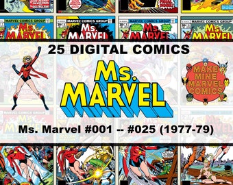 Mevrouw Marvel Digital Comics | Verwonder | superhelden | vintage retro verzamelobject | Jaren 70 | Kapitein Marvel | Vrouw | MCU #MMDC001