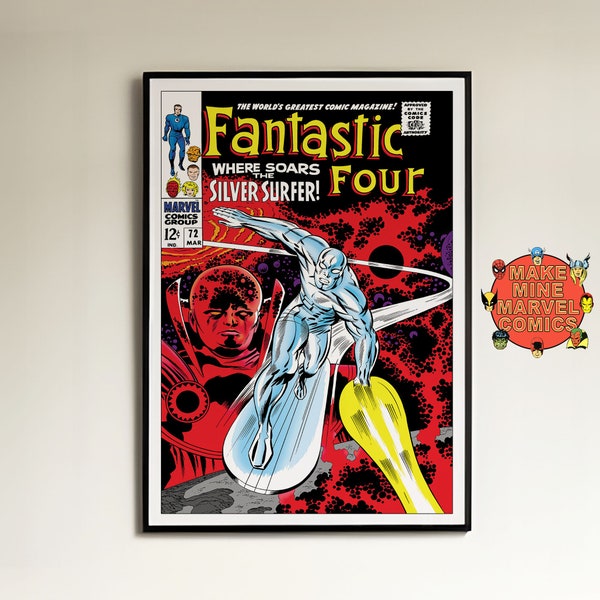 Silver Surfer Wall Art | Marvel Comics Print | Digital Download | 1960s retro poster | A1 2:3 ratio | superheroes | Fantastic Four |#SFCC001