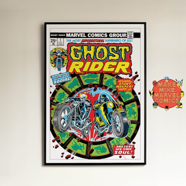 Ghost Rider #7 Wall Art | Marvel Comic Print | Digital Download | Vintage 1970s retro poster | A1 & 2:3 ratio | superheroes | #GRCC001