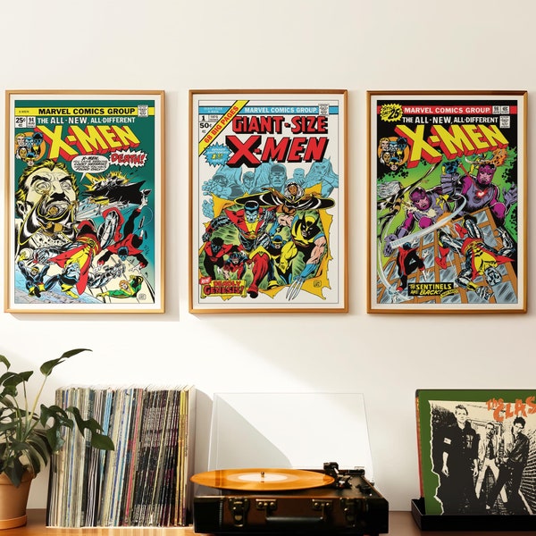 X-Men Wall Art | Marvel Comic Print x 3 | Digital Download | Vintage 1970s retro poster | A1 2:3 ratio | superheroes | gift | #XMCC004