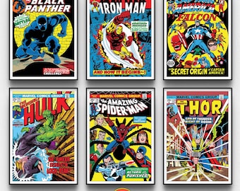Marvel Legends mid '70s Wall Art | Digital Download | Comic cover x 6 | Vintage retro art poster | A1 & 2:3 ratio | Spider-Man | gift | MCU