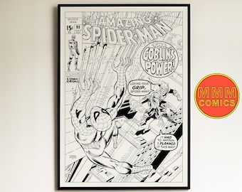 Spider-Man #98 Ink Wall Art | Digital Download | Marvel Comic Cover | A1 & 2:3 Ratio | Green Goblin | MCU | Retro | 1970s | Gift | Amazing