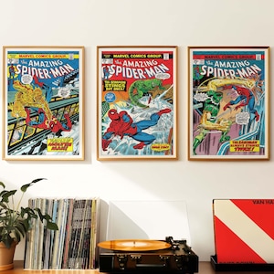 Spider-Man Wall Art | Digital Download | Marvel Comic Print x 3 | Vintage 1970s retro poster | A1 2:3 ratio | superheroes | gift | #SMCC007