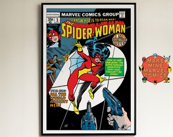 Spider-Woman Wall Art | Marvel Comic Print | Digital Download | 1970s retro poster | A1 & 2:3 ratio | superheroes | gift | Female | #SWCC002