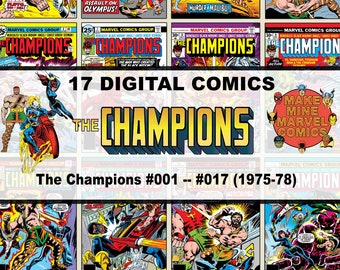 Kampioenen digitale strips | Verwonder | superhelden | vintage retro verzamelobject | Jaren 70 | Spookrijder | Heracles | Zwarte weduwe | #CHDC001
