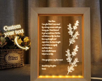 Personalized Hand-Written Letter Night Light Custom Wooden Frame Lamp/Nightlight for Mother's Day,  Gift for Mother's Day, Custom Mother's