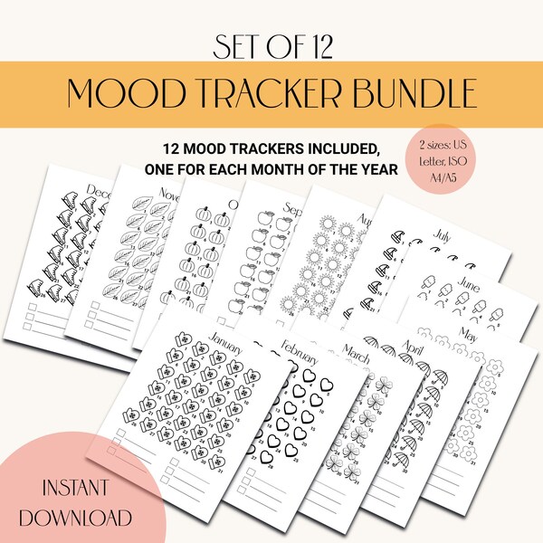 Mood Tracker Bundle, Emotions Tracking, Depression Anxiety Journal, School Counselor Tools, Therapist Worksheets, Mental Health Worksheets