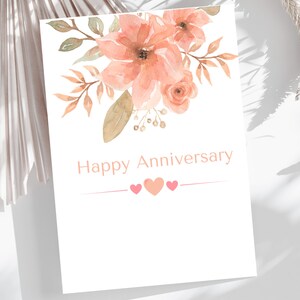 Vier uw liefde met onze digitale Happy Anniversary-kaart! Stijlvol ontwerp, eenvoudig te downloaden en thuis af te drukken. Perfect voor elk stel.