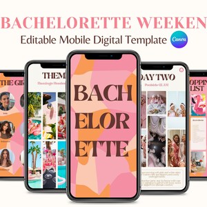 Bachelorette Mobile Itinerary Template | Weekend Itinerary | Digital Invitation | Bachelorette Weekend | Itinerary Planner Template | Canva