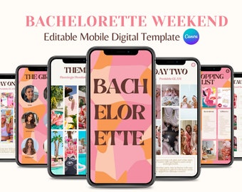 Itinerario digital para despedida de soltera con temática de Barbie retro / Itinerario para viaje de chicas / Plantilla de Canva