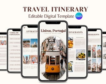 Travel Mobile Itinerary Template | Mobile Travel Planner | Digital Editable Travel Guide | Lisbon Portugal Traveling Guide | Trip Planner