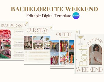 Bachelorette Itinerary Template | Editable Canva Template | Weekend Itinerary, Outfit Planner, Themes, Packing Lists + More | Digital Invite