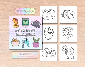 Livre de coloriage Kawaii mignon | Pages en gras faciles (téléchargement numérique)