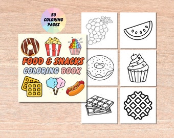 Food And Snacks Coloring Book | Bold and Easy, Fruits & Food Coloring Page,Delicious Food Coloring Page, Kids Coloring, Instant Download
