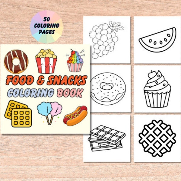Food And Snacks Coloring Book, Bold and Easy ,Fruits & Food Coloring Page,Delicious Food Coloring Page, Kids Food Coloring Page