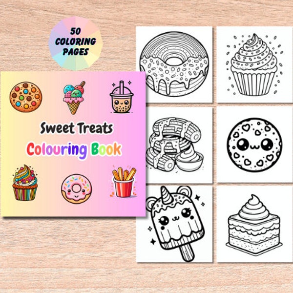 Sweet Treats Coloring book | Sweets Coloring Pages | Dessert Printable | Adults Kids Instant Download | Cupcakes, Ice Cream, Cakes, Candy